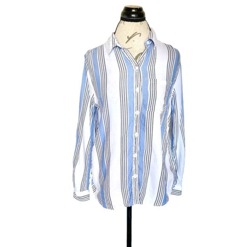 Beach Lunch Lounge Womens Button down Shirt Size Small Stripe Preppy Minimal